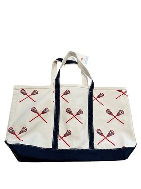 NWT Crab & Cleek Canvas Tote Bag with Red Lacrosse Motif and Navy Trim
